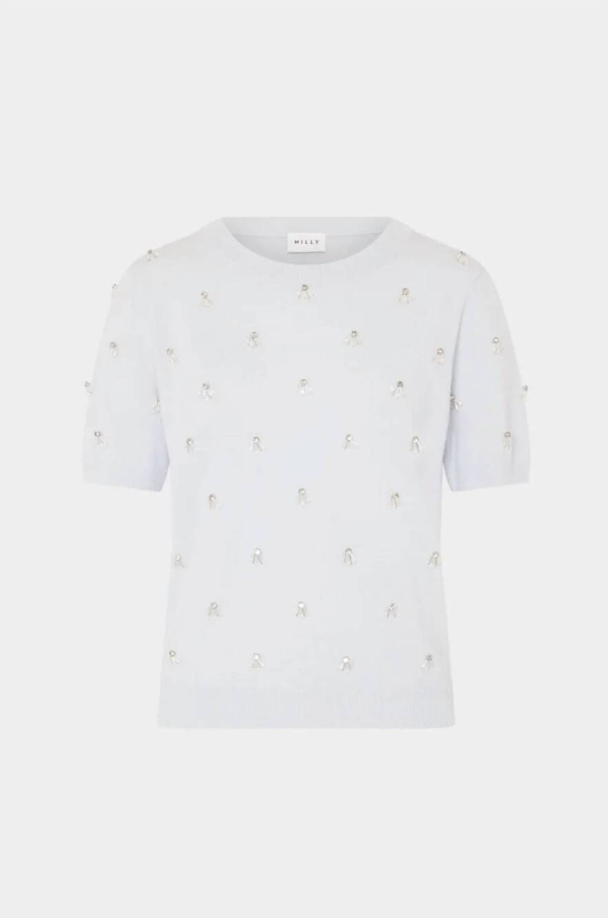 NEW MILLY rosalyn rhinestone embellished sweater in white - Picture 4 of 5